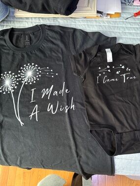 Matching Black 'I Made A Wish' Mommy & Baby Tee Set
